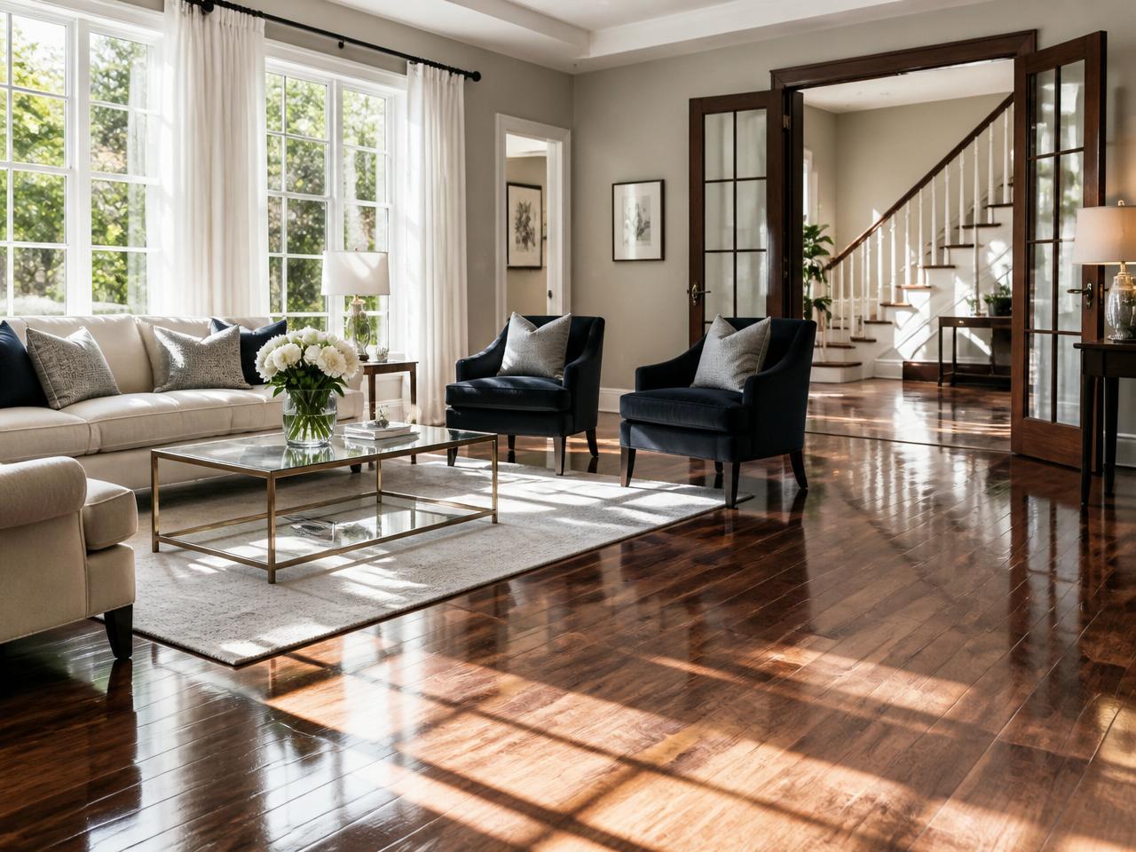 Bright, spotless living room after professional house cleaning in New Albany, Indiana